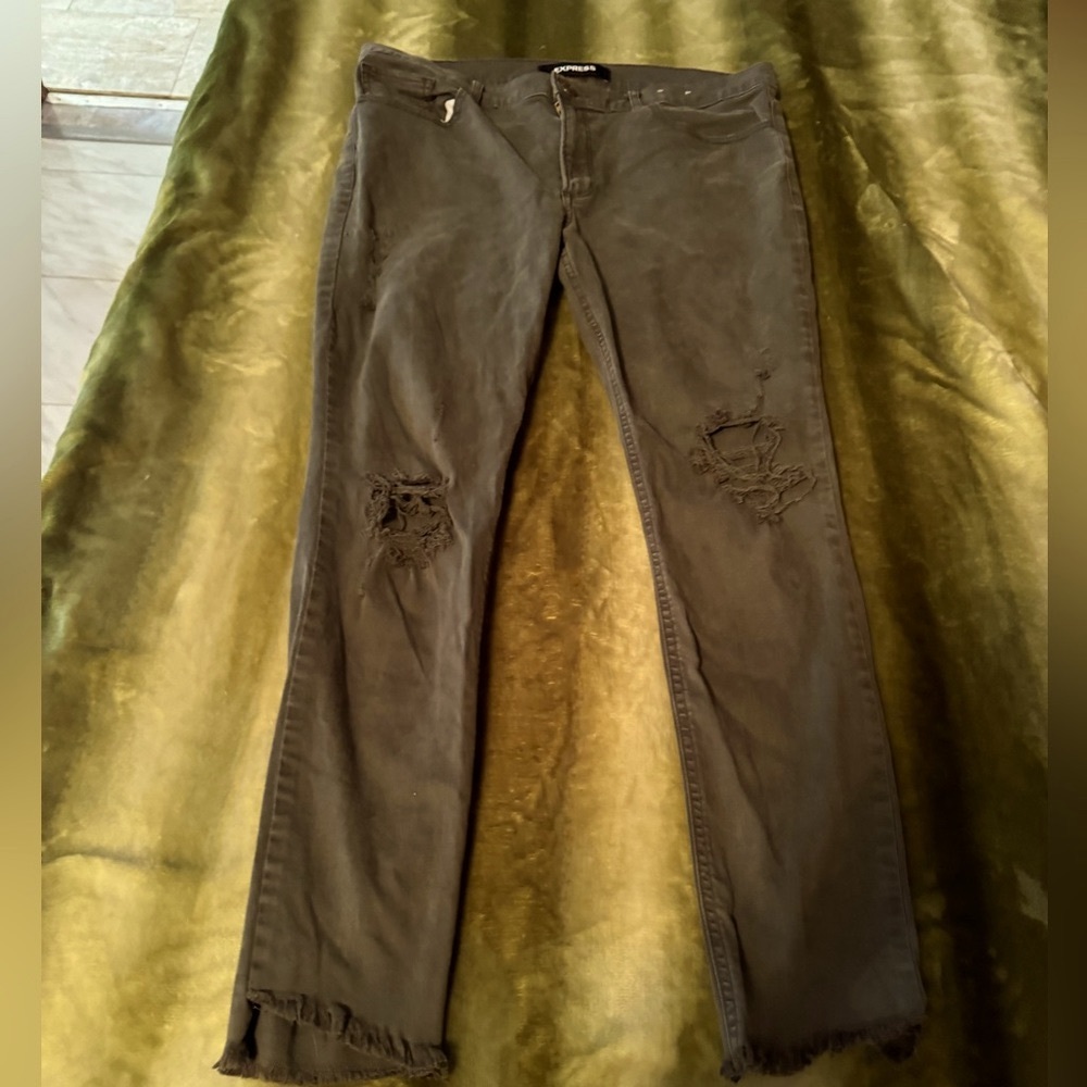 Express jeans Olive green skinny tattered fashion 12R